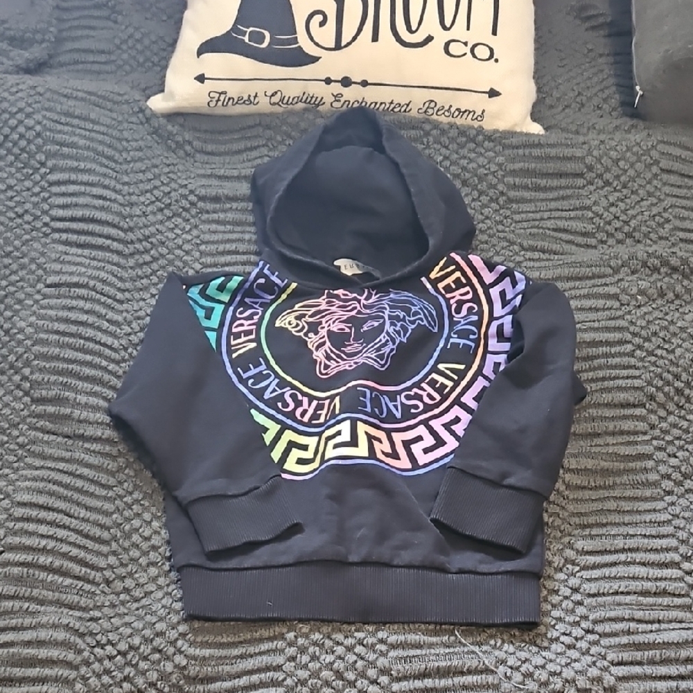 Versace Childs Black Hoodie with Rainbow Medusa Graphic Size 3T